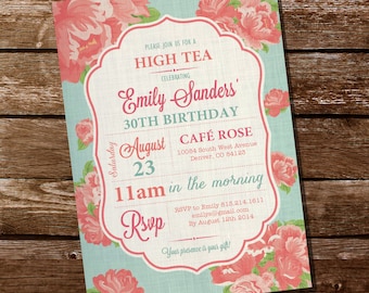 Vintage Shabby Chic High Tea Party Invitation - Instantly Downloadable and Editable File - Personalize at home with Adobe Reader