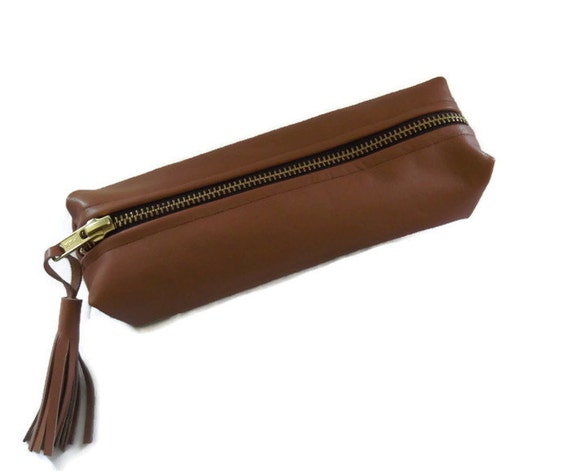 Small Leather Zipper Pouch Pencil Pouch Pencil Case by feltapp