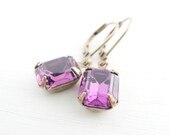 Purple Amethyst Vintage Rhinestone Earrings Swarovski Crystal February Birthstone Estate Style Earrings Small Purple Crystal Dangles