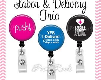 Retractable Badge Holders - Labor and Delivery Badge Reel Gift Set - L&D Nurse Badge Reels - 1017
