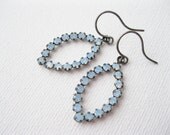 Blue Opal Rhinestone Drop Earrings, Bridesmaid Jewellery, Vintage Style, Spring Wedding, Pale Blue Dangles, Gunmetal Grey, Something Blue