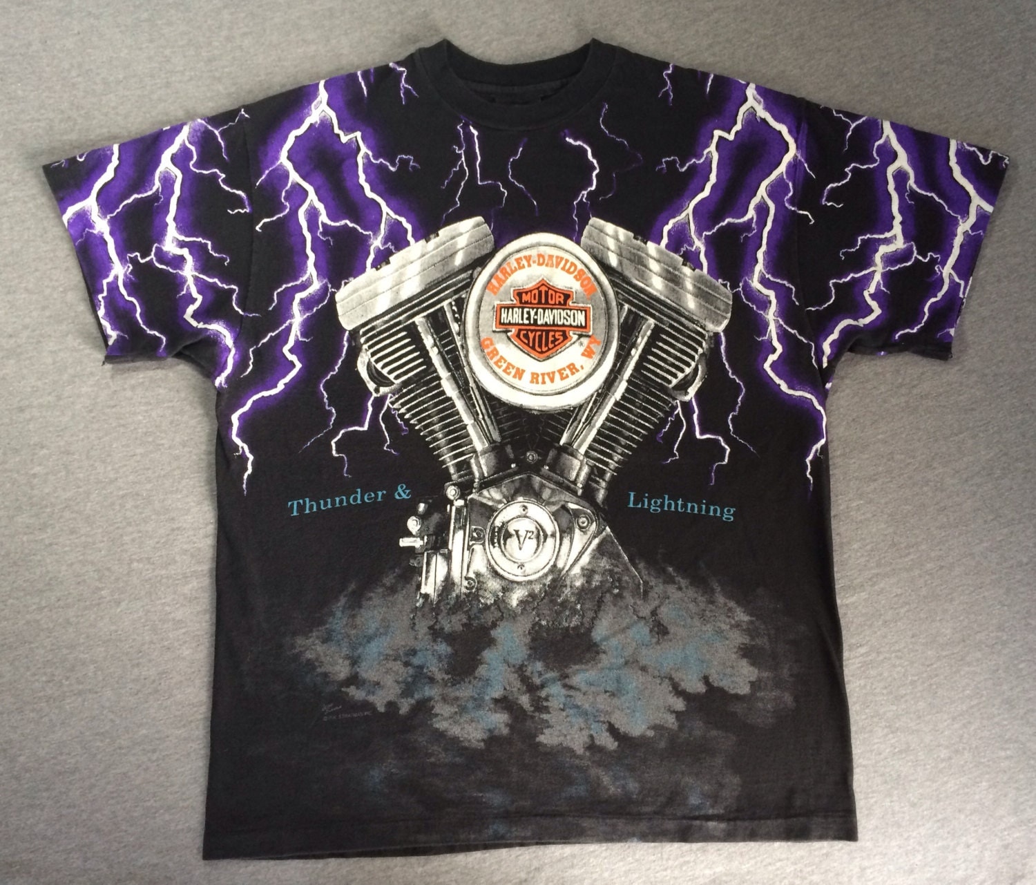 HARLEY DAVIDSON Shirt 90's/ Rare THUNDER & Lightning