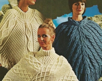 Ladies Aran Poncho Knitting Patterns - 3 designs - PDF Aran knitting pattern