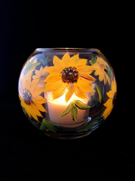 Candle Holder Flower Vase Sunflowers Hand by Brusheswithaview