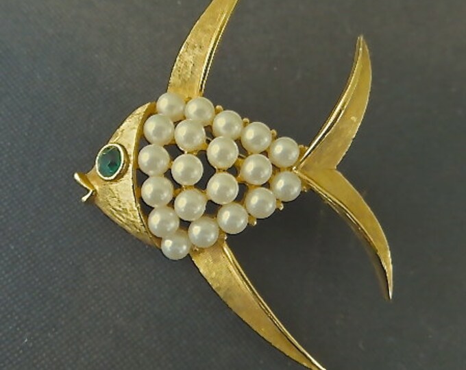 Vintage Angelfish Brooch Fish Pin Pearl Fish Jewelry Angel Fish Clearance