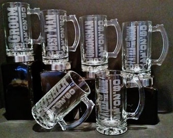 Personalized Groomsmen Gift Set of 6 Deep Etched Mugs, Groomsmen Beer Mugs, Sandblasted Mug, Groomsmen Mug