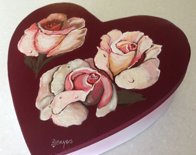 Heart Tin with Three Pink Roses on Top
