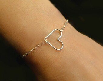 push bracelet present gift jewelry heart dainty sister sterling mother simple silver si
