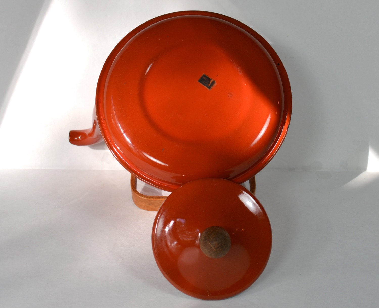 Burnt Orange Enamel Tea Kettle...Rust/Copper color Enameled