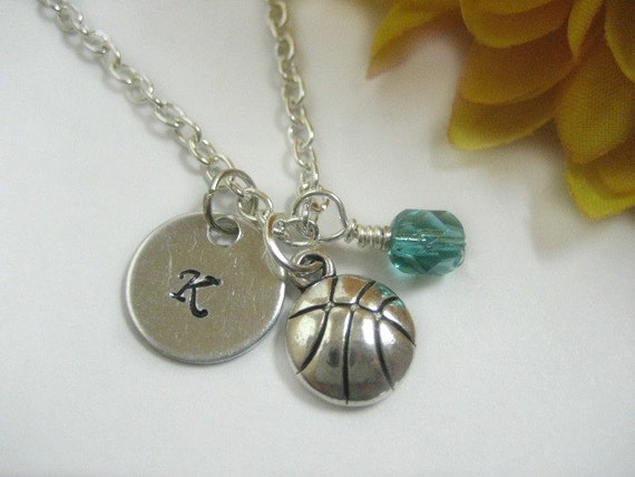 Items similar to Basketball Necklace. Initial Necklace. Basketball ...