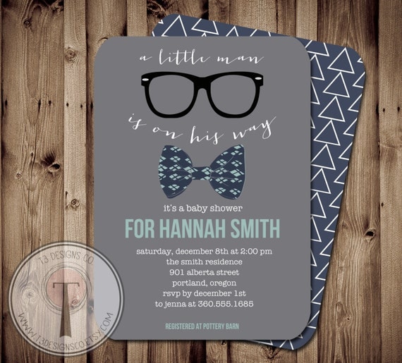 Little Man Bow Tie Baby Shower Invitations 8