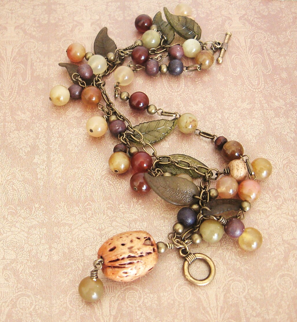 Nuts & Berries Jade Charm Bracelet Antique Brass