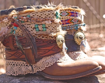Upcycled REWORKED vintage boho COWBOY BOOTS - custom boho boots