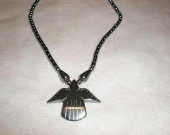 Black Gray Hematite Bird Necklace Magnetic Closure