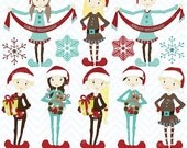 80% OFF SALE christmas elves clipart commercial use, vector graphics, digital clip art, digital images - CL418 Il_170x135