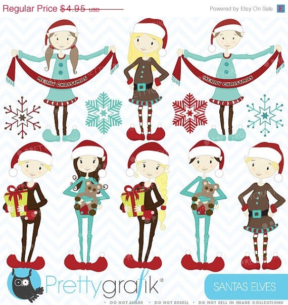 80% OFF SALE christmas elves clipart commercial use, vector graphics, digital clip art, digital images - CL418 Il_570xn