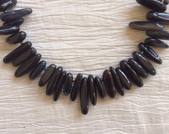 NEW! Black Line Agate Necklace; Short Black Necklace - Black Stick ...