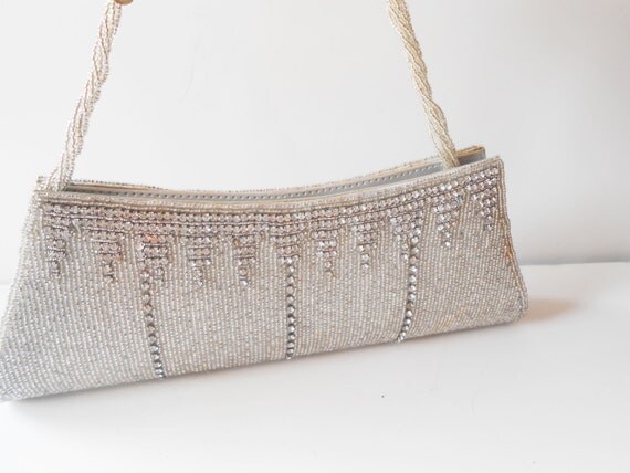 Silver Beaded Evening Bag Silver and Rhinestones Glamorous Wedding ...