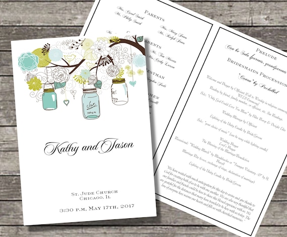 Items Similar To Wedding Program Template Instant Download Mason Jar Programs Pdf Format Jar Wedding Program Templates