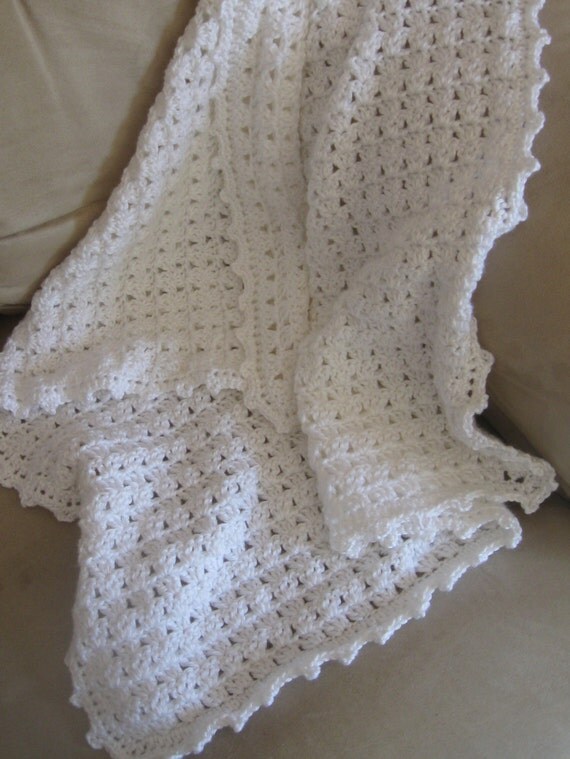White Crochet baby blanket Ready to ship