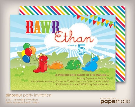 RAWR Lil Dino Dinosaur Adventure - Shower or Birthday Party Invitation - Customized Printable by Paperholic Il_570xn