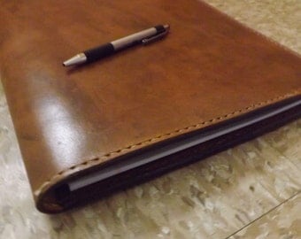 Large leather Portfolio /Notebook holder, Antiqued, Handmade Hand stitched, Fits 8 1/2" x 11" legal pad/spiral notebook, Full grain leather