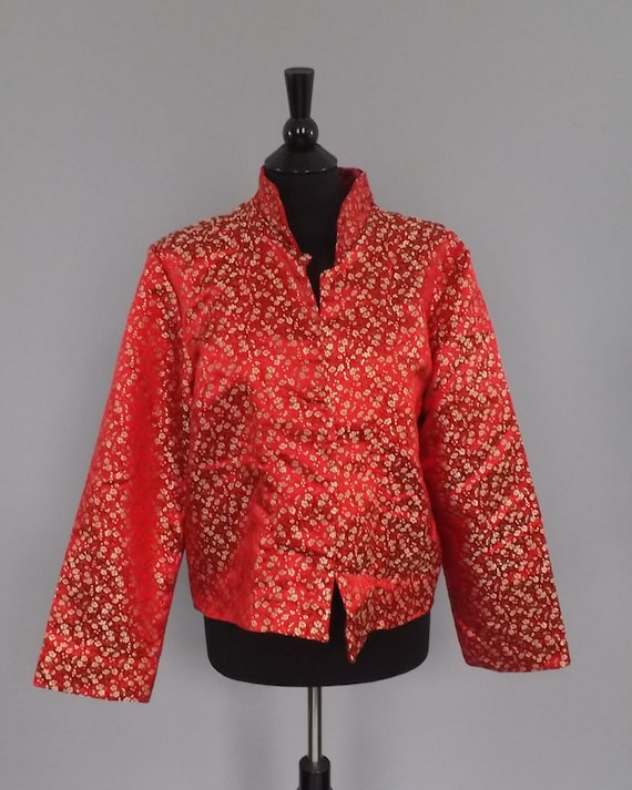 Vintage Red Gold Floral Embroidered Asian Jacket Oriental