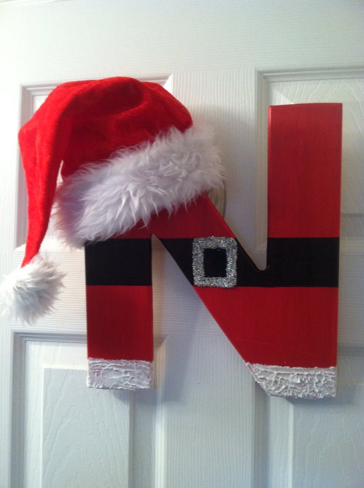 16" SANTA Monogram Wreath, Personalized Christmas Monogram, Christmas Door Decor