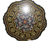 Black Inlay Marble Floral Jasper Malachite Round Table Top India 48 Inches