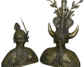 Tribal Warriors Indian Sculpture Hand Crafted Bastar Tribal Art Pair of Bust