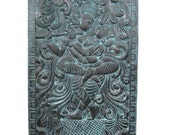 Vintage carving doors Blue Patina Radha Krishna Teak Art Wall Hanging Panel India art