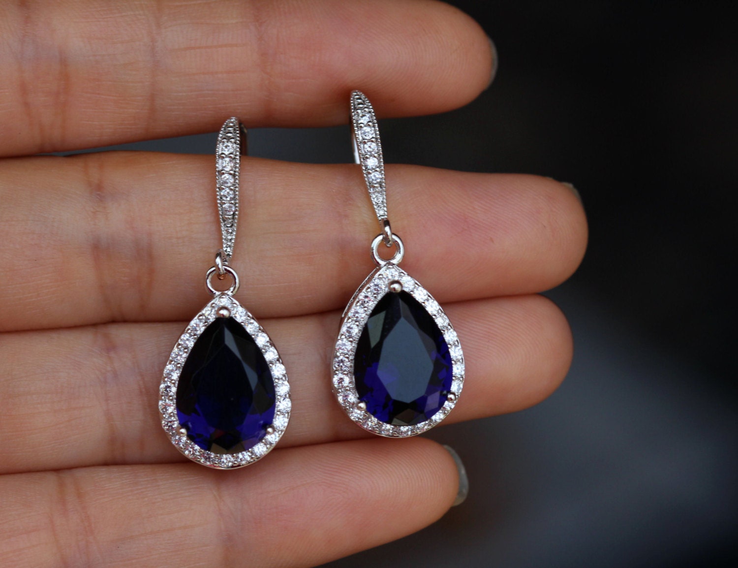 Dark Sapphire Blue Earring Cz Sapphire Earring Drop   Il Fullxfull.632174816 M1mn 