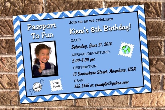 10 Color Choices Passport To Fun Glitter Chevron Birthday Invitation with free Thank You Il_570xn