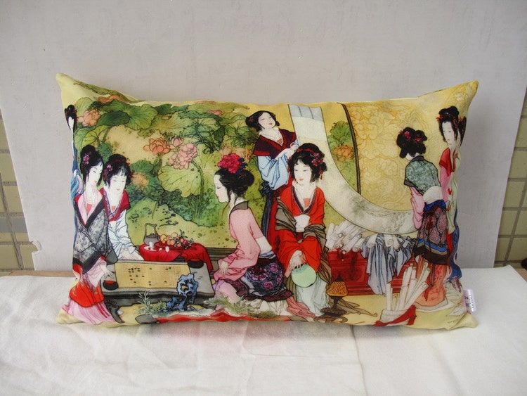 Decorative Velvet Pillow Cushion Cover Asian Women by WhooplaArt