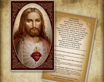 Sacred Heart of Jesus (B) Holy Card or Wood Magnet #0044