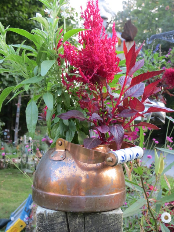 Vintage Copper Teapot Planter Recycled Upcycled by SalvageDreams