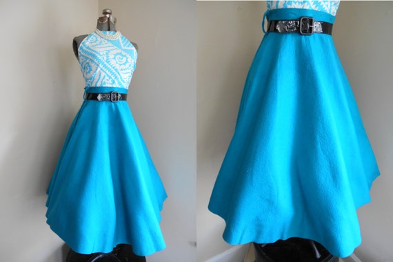 1950s Skirt// Full Circle Skirt // 1950s Teal Blue Skirt // Felt Circle Skirt// Teal Poodle Skirt // Rockabilly Swing Skirt