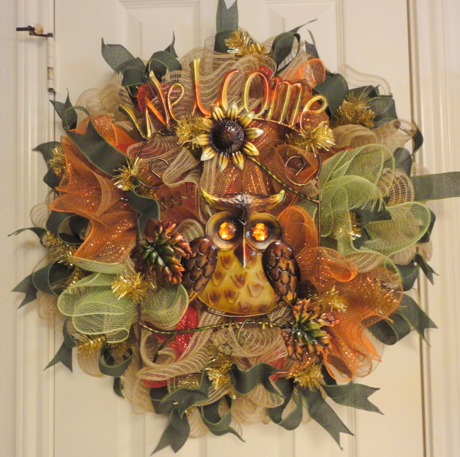 Owl Fall Ruffled Deco Mesh Wreath