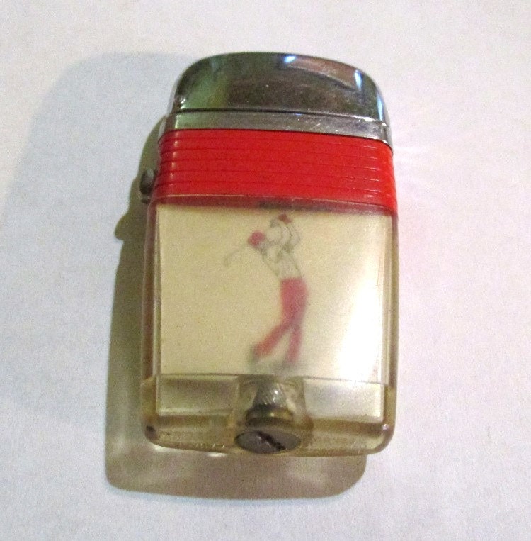 Vintage mid century antique SCRIPTO VU LIGHTER golfer golf