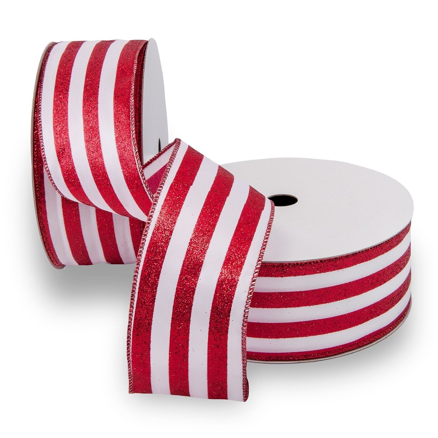 Red and White Striped Wire Edge Ribbon 2.5