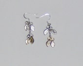 Dangling Leaves Gold & Silver Earrings, Dangle leaf earrings, French Hooks Leaves on Silver Chain