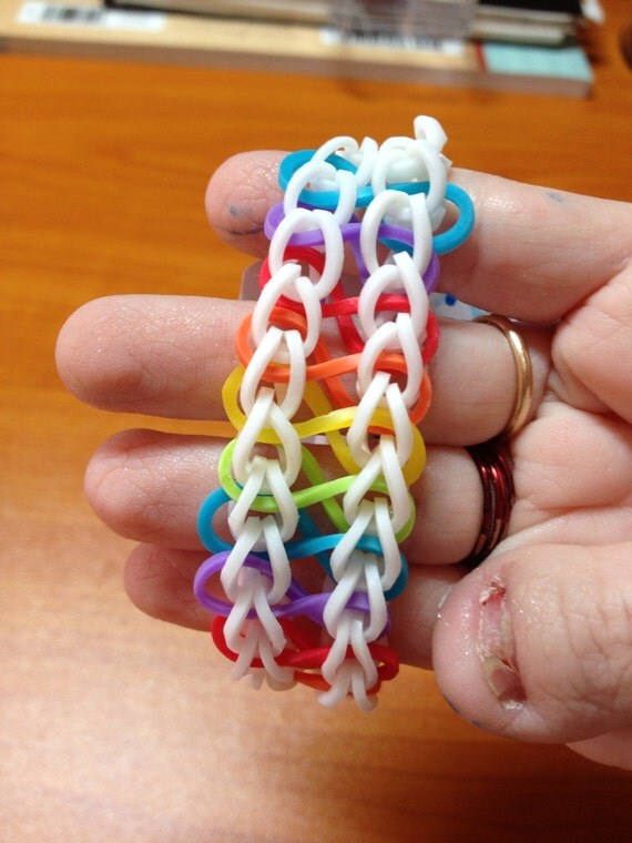 Items similar to Rainbow and White Infinity Rainbow Loom Bracelet Latex ...