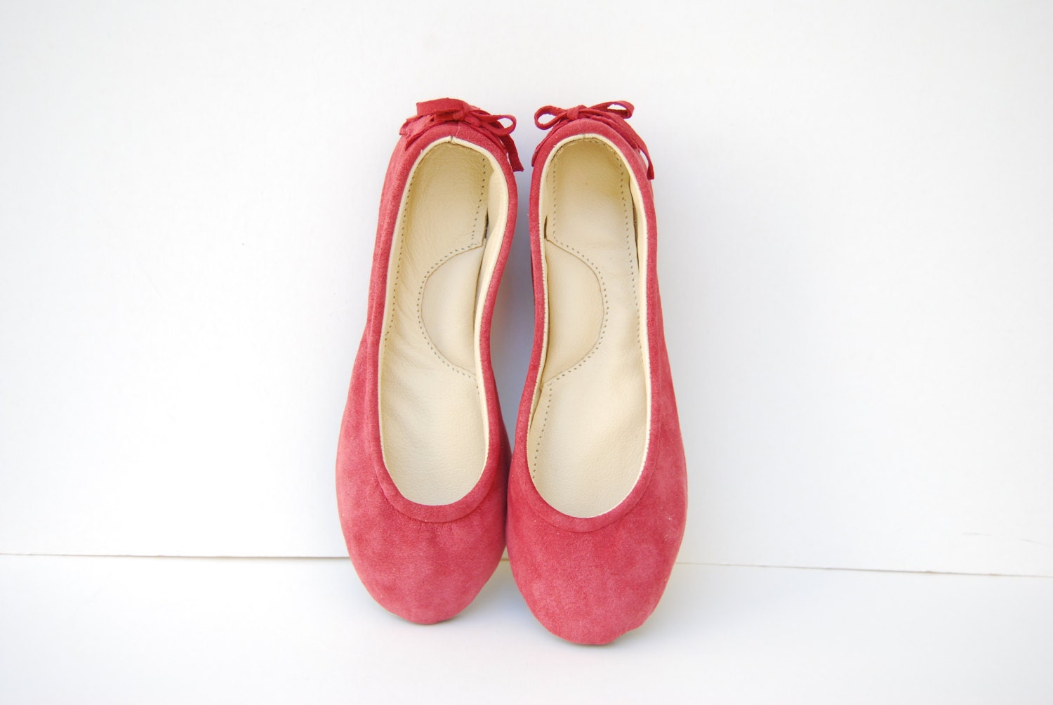 Rose pink suede leather ballet flats custom made