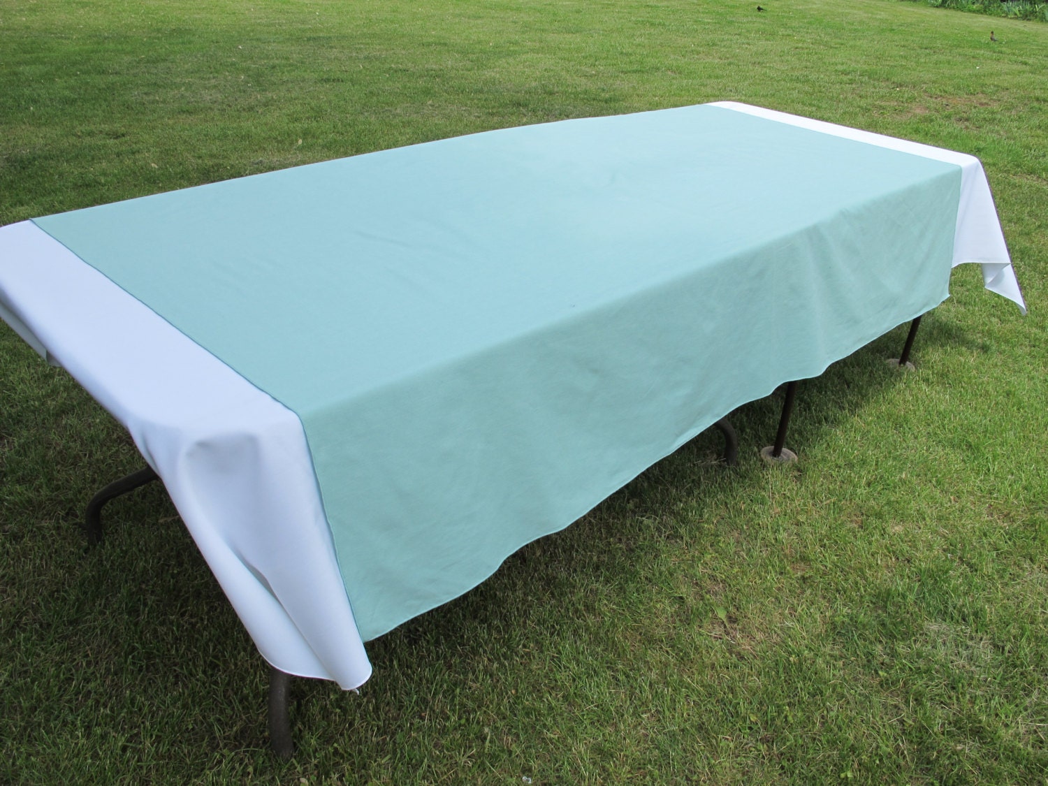 Light green vintage tablecloth 58 x 82