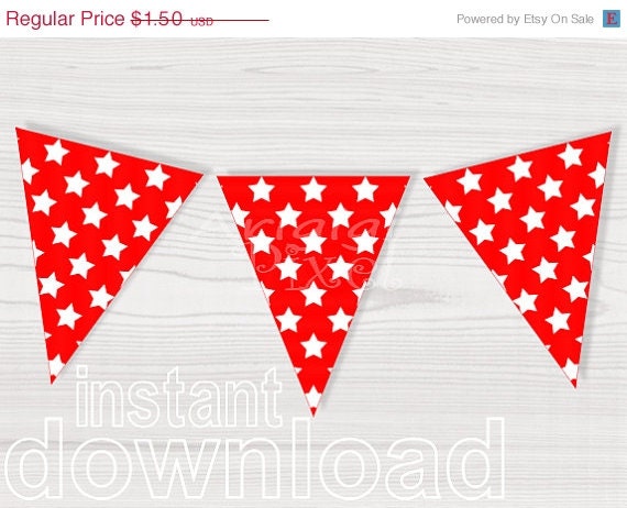 ON SALE 50 % OFF red birthday party printable banner stars pattern printable pennant decorative bunting banner red baby shower Pdf file ins Il_570xn