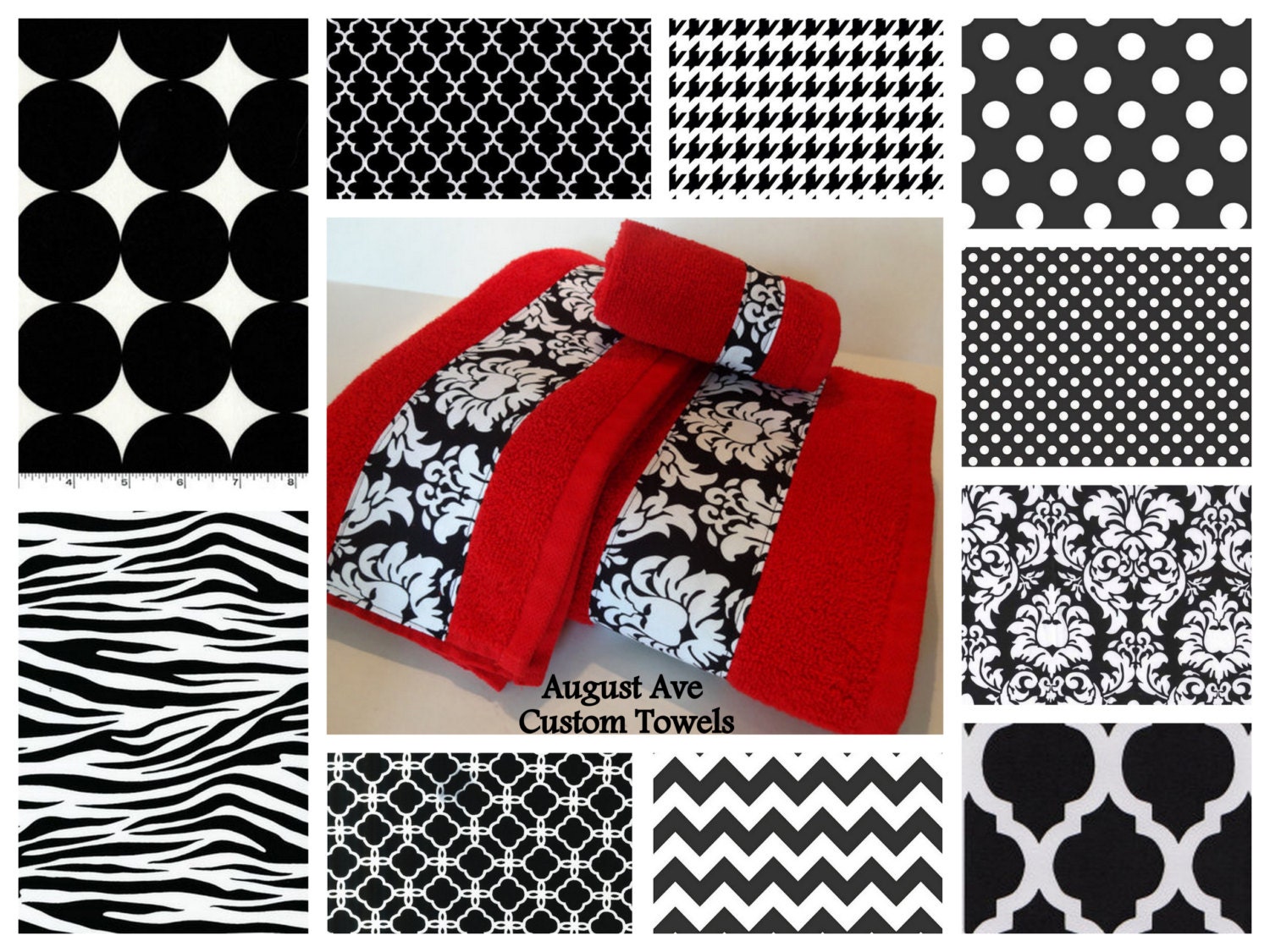Custom Red black White towels custom towels black towels