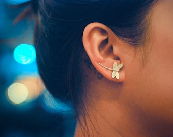 Dragonfly Sterling Silver Ear Climbers