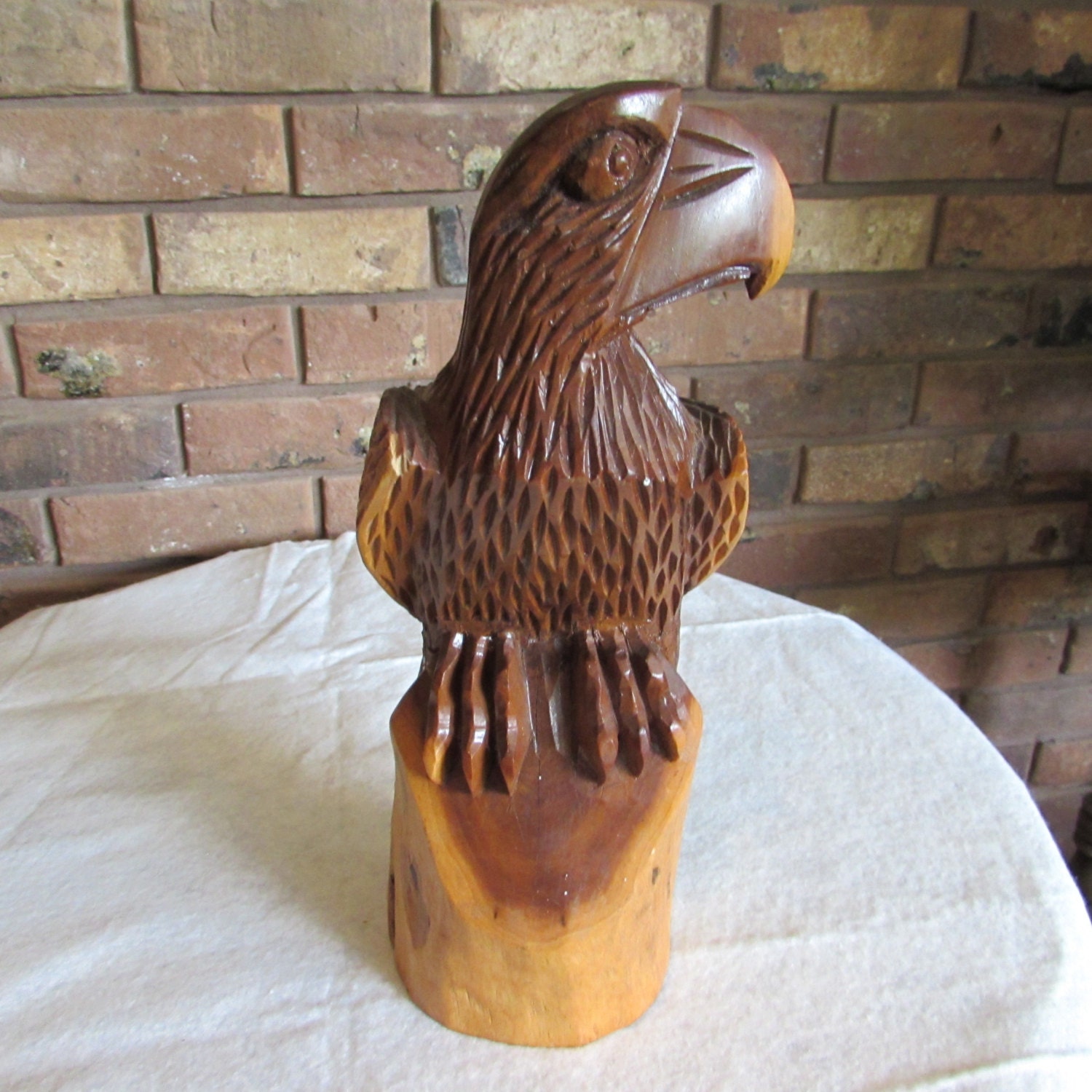 Hand Carved Wood EagleFalcon Bird of Prey Signed and