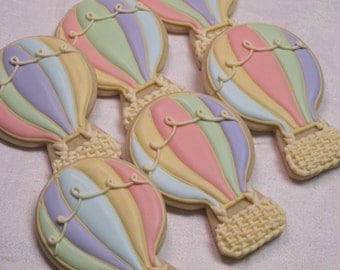 Hot Air Balloon Decorated Sugar Cookies - Balloon Theme Cookie Favors, Birthday Party Favors, Baby Shower Cookies, Custom Cookies