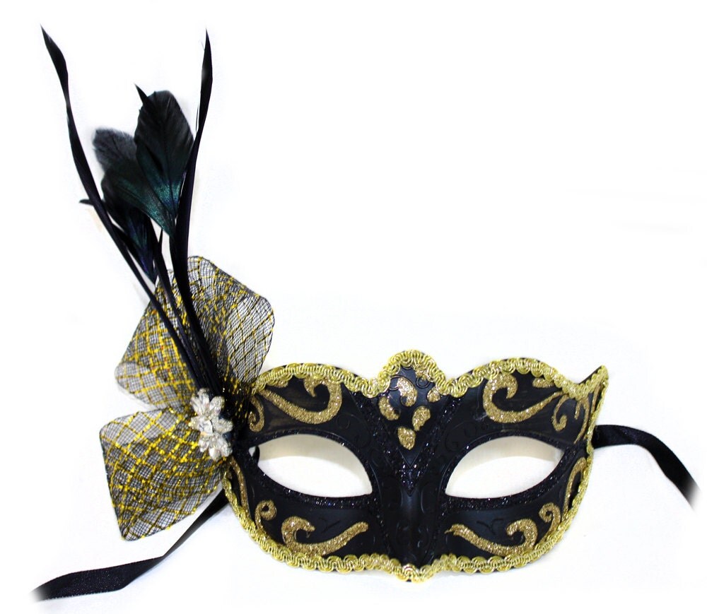 Ursula Black and Gold Decorated Masquerade Ball Mask